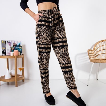 Black fabric trousers for women with patterns - Clothing