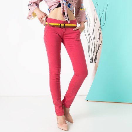 Fuchsia women's pants with belt - Clothing