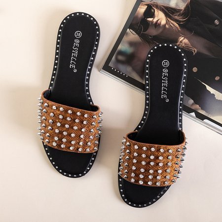 Light brown women's sandals with Maurella studs and jets - Footwear