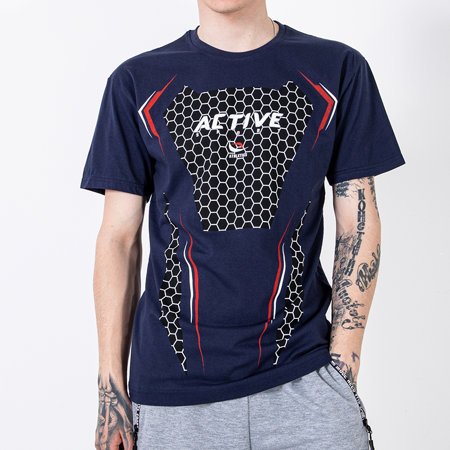 Men's navy blue printed cotton t-shirt - Clothing