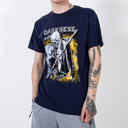 Navy blue cotton men's t-shirt with print - Clothing