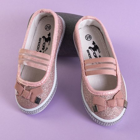 Pink children's brocade ballerinas with a Tryfonia bow - Footwear