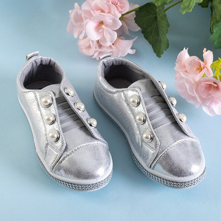 Silver children's slip on sneakers with pearls Merena - Footwear