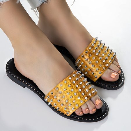 Yellow women's sandals with Maurella studs and jets - Footwear
