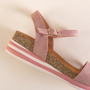 Bright pink women's low-heeled sandals Akiko - Footwear