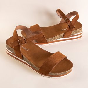 Brown women's low-heeled sandals Akiko - Footwear