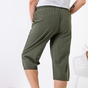 Green women's straight 3/4 length pants PLUS SIZE - Clothing