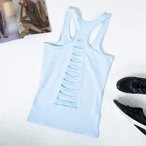 Light blue women's T-shirt with wide shoulder straps - Clothing