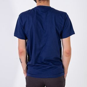 Men's navy blue cotton t-shirt with print - Clothing
