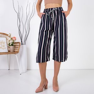 Navy blue women's 3/4 striped trousers PLUS SIZE - Clothing