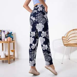 Navy patterned women's fabric trousers - Clothing