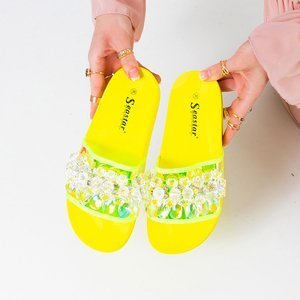 Neon yellow women's slippers with stones Halpasi - Footwear