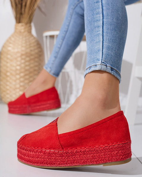 Red women's espadrilles on the platform with cubic zirconia Asira - Shoes