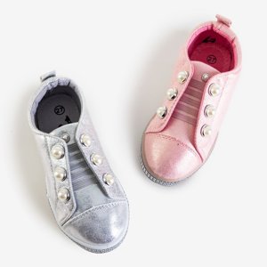 Silver children's slip on sneakers with pearls Merena - Footwear
