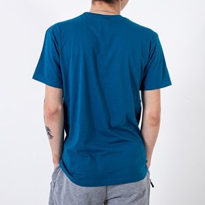 Turquoise cotton men's t-shirt with print and inscription - Clothing