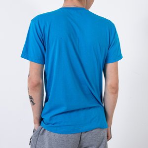 Turquoise cotton t-shirt for men with the inscription - Clothing