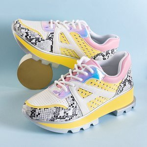 White and yellow women's sneakers with colored inserts Meia - Footwear