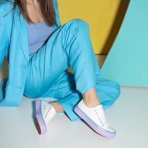 White women's sneakers with purple sole Werisa - Footwear