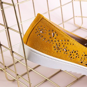 Women's mustard loafers with cubic zirconia Helena - Shoes