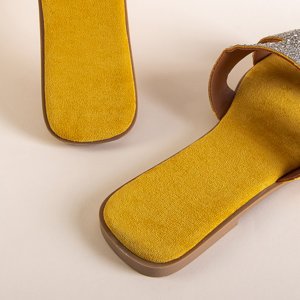 Yellow women's slippers with Haviva ornaments - Footwear