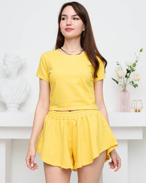 Yellow women's sports crop top set - Clothing