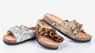 White women's slippers with bow a'la snake skin Sunshine - Footwear 1