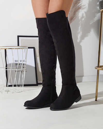 Women's black eco suede over-the-knee boots Doggu- Footwear