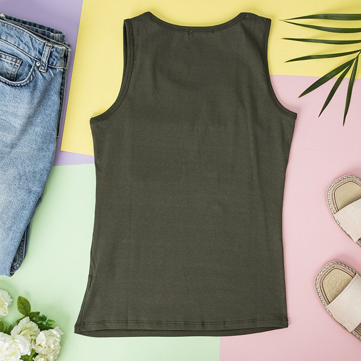 Dark green women's top with cubic zirconia - Clothing