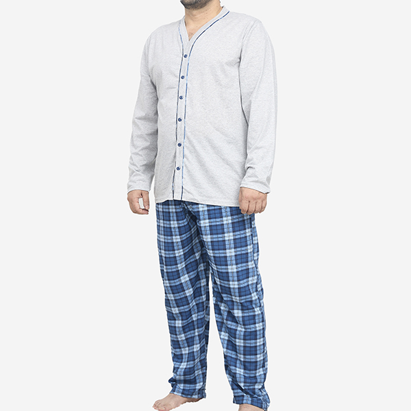 Grey men's button-down pajamas- Clothing