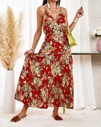 Royalfashion Оранжевое длинное женское цветочное платье