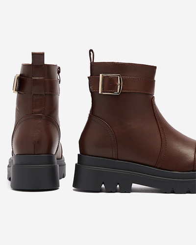 Dark brown women's boots with buckle Utilas - Footwear
