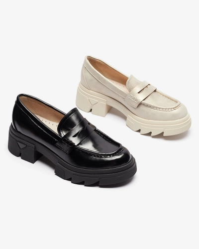 Gold women's eco leather moccasins Sepop- Footwear