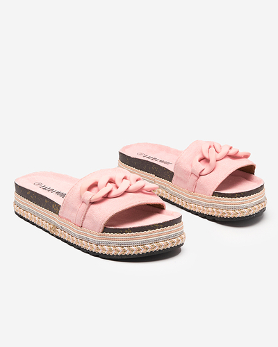 OUTLET Pink women's slippers with a decorated sole Hillam - Footwear