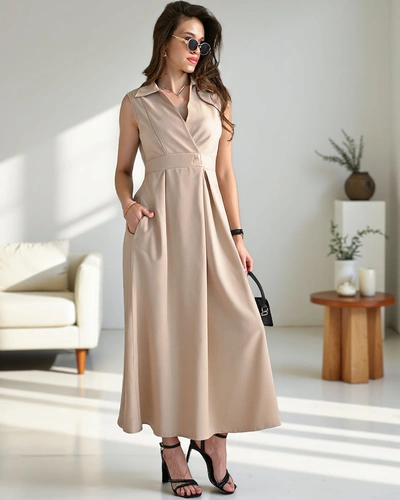 Royalfashion Women's sleeveless dress with a wrap neckline Bizness