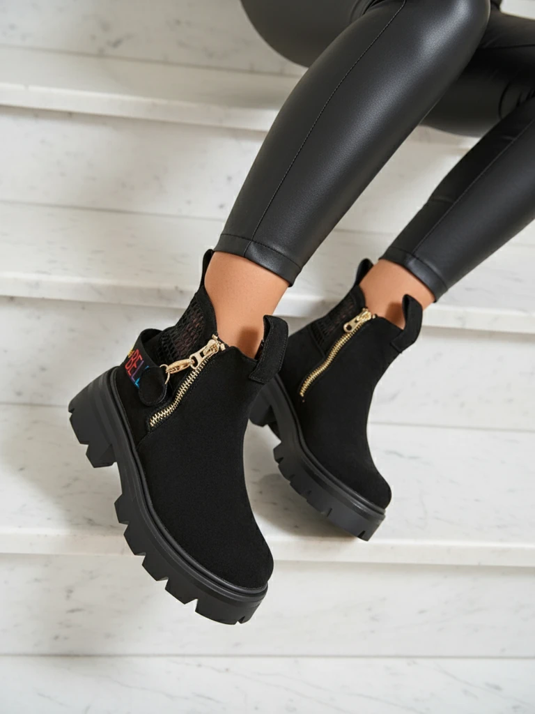 Royalfashion Женские ботинки из экозамши черного цвета Refaset