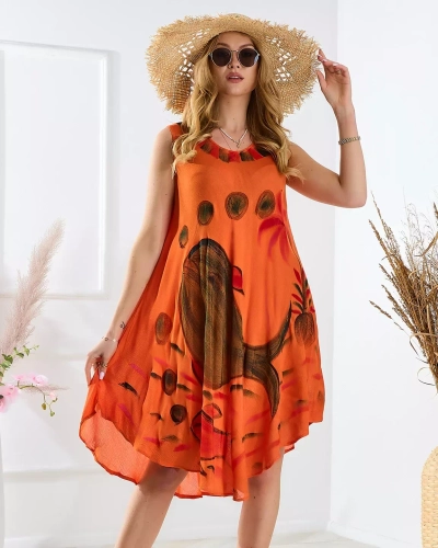 Beach orange dress-skirt with colorful print - Clothing