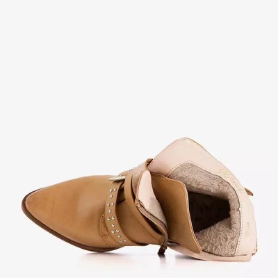 OUTLET Light brown women's boots with rhinestones Laurentiae - Footwear