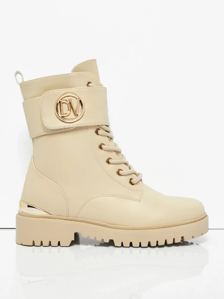 Stella Beige Leather Elegant Women's Boots para sa Taglagas