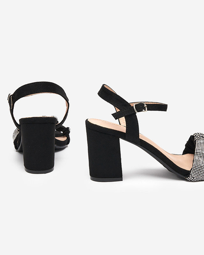 Black women's sandals on a post with cubic zirconias Trieste - Footwear