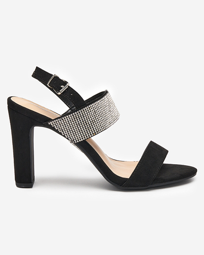 OUTLET Black women's sandals on a post with Maerro cubic zirconias - Footwear
