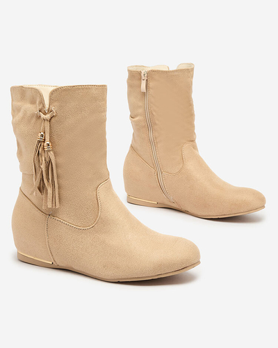 Royalfashion Beige eco-suede boots with a hidden anchor Lovely
