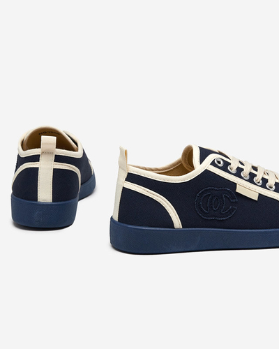Navy blue women's sneakers with a Wefera badge - Footwear