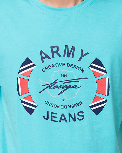 Turquoise men's printed t-shirt - Clothing