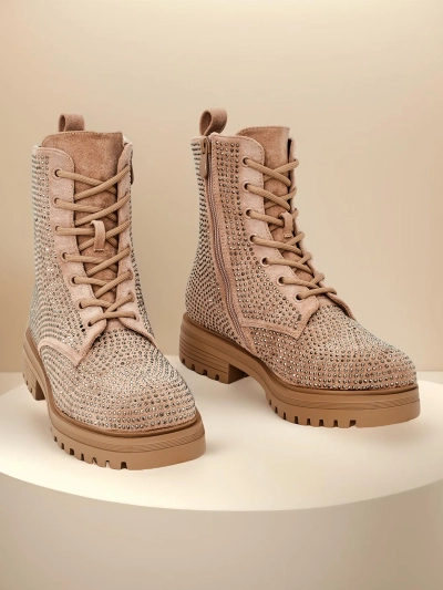 Royalfashion Women's lace-up ankle boots with rhinestones Russos