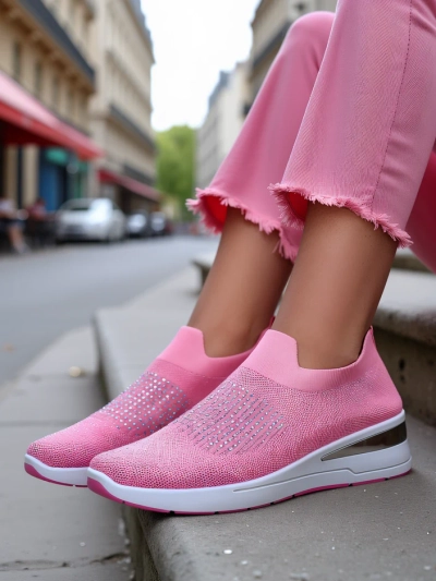 Royalfashion Slēpjamas sieviešu wedge kedas ar rhinestones Qelavise