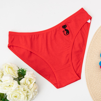 Women's red cotton panties with embroidery - Underwear