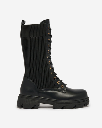 Royalfashion Melni ažūri sieviešu zābaki ar plakanu papēdi Kaliffo