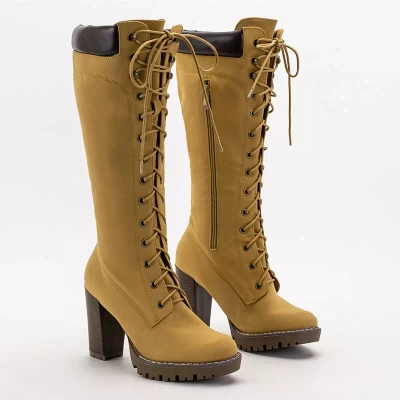 OUTLET Mustard tied women's boots on the post Mastio - Footwear