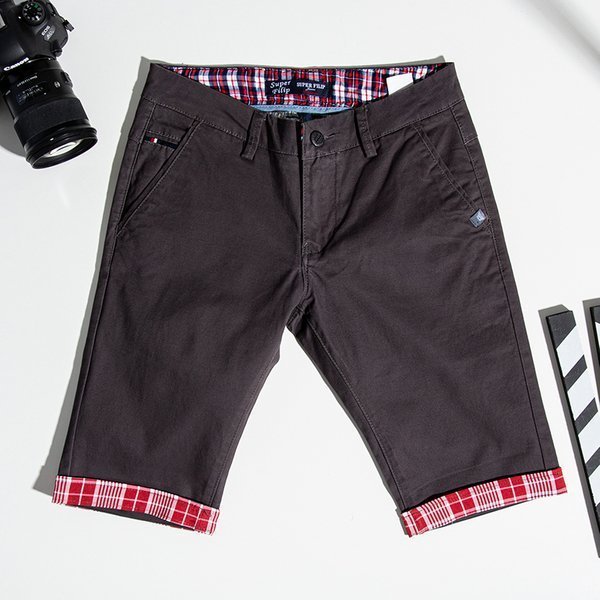 Dark gray men's shorts with burgundy inserts - Clothing