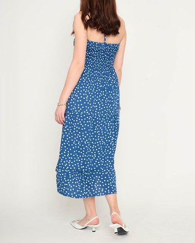 Ladies' blue polka dot midi dress - Clothing